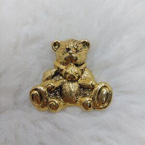 Vintage SFJ Gold Tone Teddy Bear Mother and Child Brooch